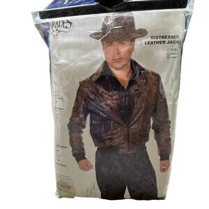 Charades Brown Distressed Faux Leather Jacket Costume Size XL New